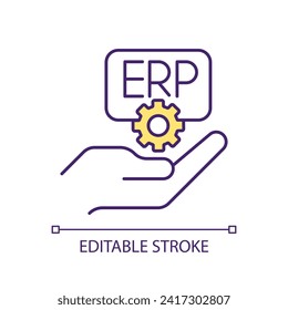 Icono de cumplimiento regulatorio modificable que representa la planificación de recursos empresariales, vector aislado, ilustración multicolor de línea delgada.