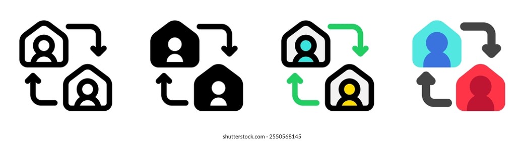 Ícone de vetor doméstico, remoto editável, colaboração. Trabalho à distância, profissão, freelance. Parte de uma grande família de conjuntos de ícones. Perfeito para interfaces web e app, apresentações, infográficos, etc