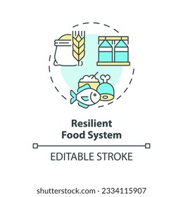 Editable resilient food system icon representing heatflation concept, isolated vector, global warming solutions linear illustration.