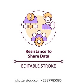 Editable resistance to shared data concept thin line icon, isolated vector representing data democratization.
