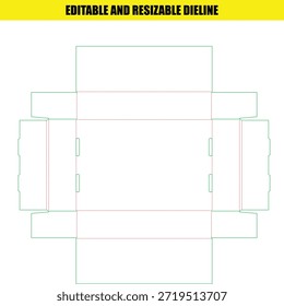 Plantilla de línea de troquel de embalaje de caja de cartón editable y redimensionable