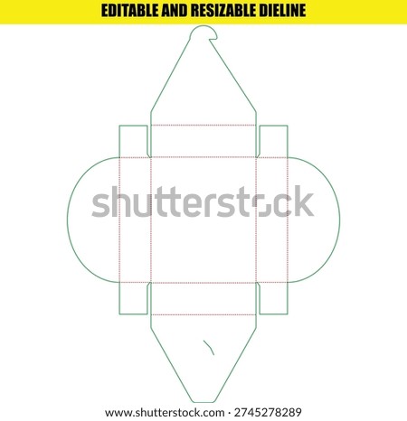 Editable and resizable die line for a charming square gift box, featuring stylish, pointed closing flaps for special occasions.
