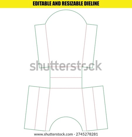 Editable and resizable die line for a distinctive tapered box, suitable for food service, snacks, or small merchandise.