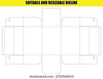 Plantilla de línea de troquel ajustable editable para diseño de caja de embalaje plegable personalizado