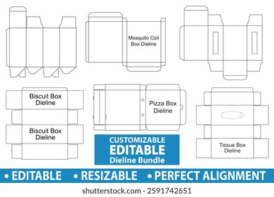 Editable and Resizable Dieline Bundle, Resizable Die cut Design,  Editable dieline, Custom Die cut, Custom cardboard dieline