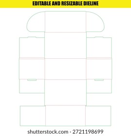 Plantilla Dieline editable y redimensionable para caja plegable de embalaje de Producto personalizado