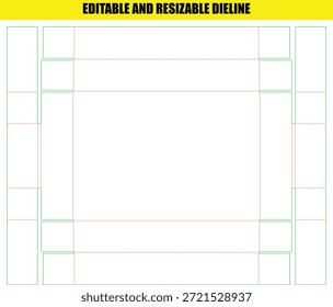 Plantilla Dieline editable y redimensionable para el diseño personalizado de la caja de embalaje