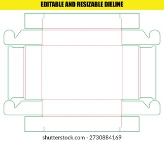 Plantilla Dieline editable y redimensionable para el diseño personalizado de la caja de embalaje de Producto