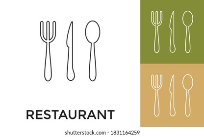 Editable Restaurant Thin Line Icon with Title. Useful For Mobile Application, Website, Software and Print Media.