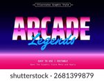 Editable Retro Arcade Text Effect in 80s Neon Style – Vector Typography Design