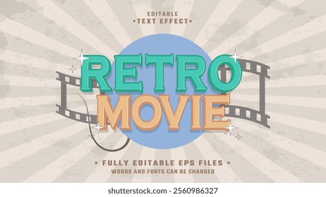 editable retro movie text effect.typhography logo