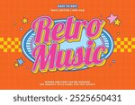 Editable retro music text effect 3d cartoon style. Editable text effect vintage music template vector style