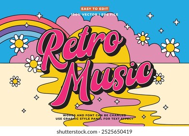 Efecto de texto de música retro editable estilo de dibujos animados 3D. Efecto de texto editable estilo de Vector de Plantilla de música vintage