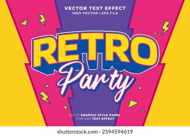 Editable retro party text effect 3d cartoon style. Editable text effect vintage music template vector style