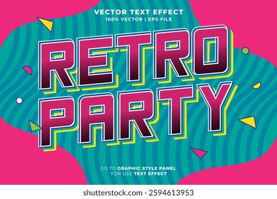 Editable retro party text effect 3d cartoon style. Editable text effect vintage music template vector style