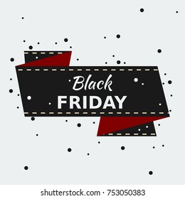 Editable Ribbon Banner Vector Background with Dots and White Stitch Lines for Black Friday Sale Marketing Concept