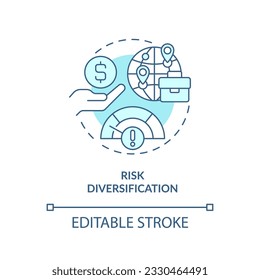 Editable risk diversification icon, isolated vector, foreign direct investment thin line illustration.