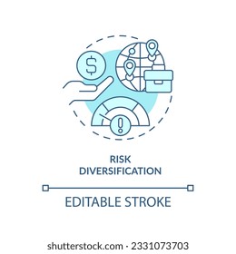 Editable risk diversification icon, isolated vector, foreign direct investment thin line illustration.