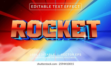 editable rocket 3d vector text effect with modern style design