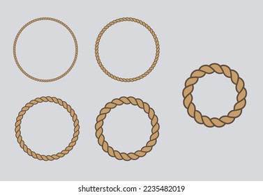 Editable rope circular frames, different sizes and thickness, vectors, lineal