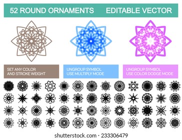 Editable round east ornament set. Vector symbols
