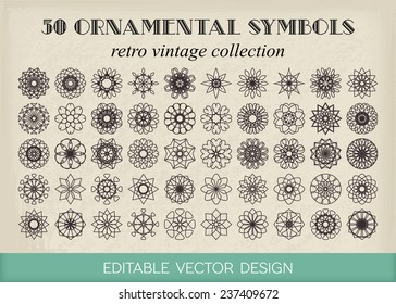 Editable round east ornament set. Vector symbols on retro background