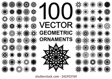 Editable round east ornament set. 100 vector symbols
