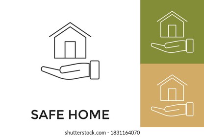 Editable Safe Home Thin Line Icon with Title. Useful For Mobile Application, Website, Software and Print Media.