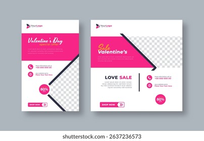 Editable Valentine’s Sale Banner Template – Romantic Vector Design for Social Media Post, Love Promo, and February Holiday Offer