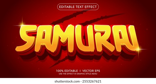 Efecto de texto 3D de Vector samurái editable con diseño de estilo moderno