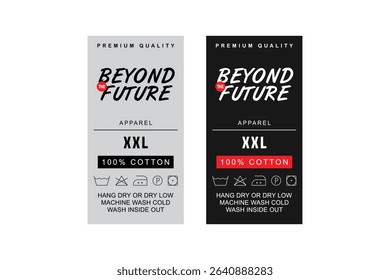 Editable Satin Clothing Label Template. Premium Cotton Garment Tag with Washing Instructions for Apparel Branding