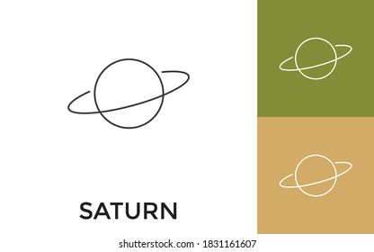 Editable Saturn Thin Line Icon with Title. Useful For Mobile Application, Website, Software and Print Media.