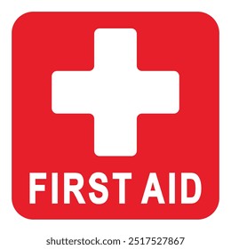 Editable and Scalable First Aid Red Label, Sticker, Sign for Medical Use. Easy to Print in All Sizes, Isolated on White Background. Perfect for Offices, Homes, and Public Spaces