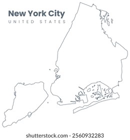 Editable and scalable urban New York City map. Map of NYC, NY, USA with borders. Vector stroke version without streets.