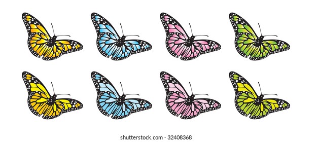 editable and scalable vector butterflies, with flat and gradient fill, realistic look