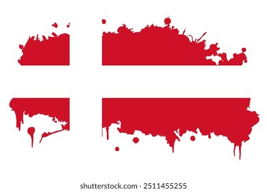 Editable and scalable vector EPS Graphic of Paint Splash Shape With Denmark Flag, Isolated on White Background. Grunge Denmark ink splattered flag vector.