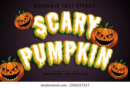 Editable scary pumpkin text effect with illustration of pumpkin halloween