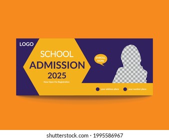 editable School admission banner and social media banner design. onlaine web banner or cover design for kids and student online admission.New year back to school promotion banner design templet. 



