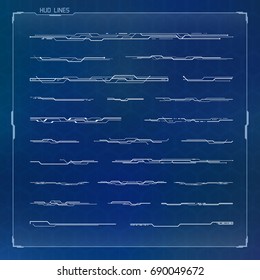 Editable Sci-Fi Futuristic Lines and Shapes Set. Lines are not merged, so can be edited as you need