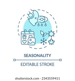 Concepto de icono de estacionalidad editable, vector aislado, IA para la ilustración de línea delgada azul SEO.