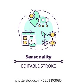 Editable seasonality icon concept, isolated vector, AI for SEO thin line illustration.