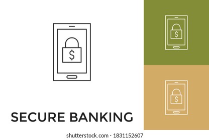 Editable Secure Banking Thin Line Icon with Title. Useful For Mobile Application, Website, Software and Print Media.