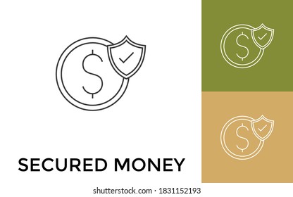 Editable Secured Money Thin Line Icon with Title. Useful For Mobile Application, Website, Software and Print Media.