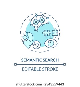 Editable semantic search icon concept, isolated vector, AI for SEO blue thin line illustration.