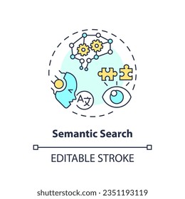 Editable semantic search icon concept, isolated vector, AI for SEO thin line illustration.