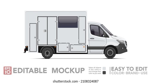 Editable service van mockup. Realistick van on white background. Vector illustration. Collection