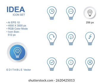 Conjunto Editável de 9 Lâmpada - Ícones de Ideias (H: 512 px) - Linha