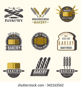 Editable set of beautiful bakery logotypes. Useful for bakery and bread shop logo designs, labels, badges and design elements. Vector illustration