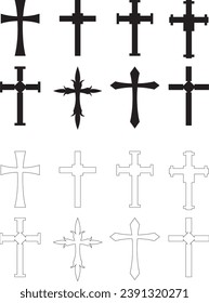 Editable set of christian cross vector