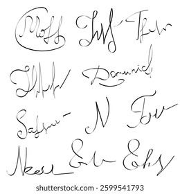 editable set of fake handwritten signatures for signed papers and documents